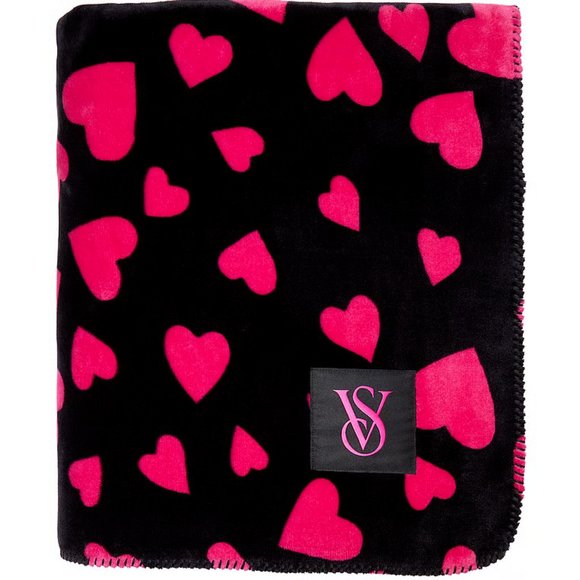 Victoria's Secret Bedding Victorias Secret Plush Blanket Black Red Hearts 6 X 50 New Sealed